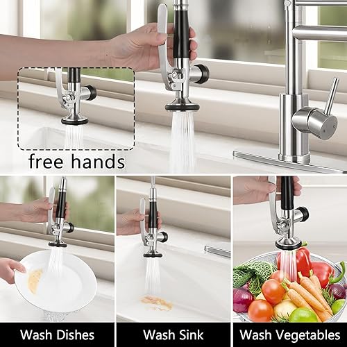 Miniatura 4 de Grifo de cocina con una sola manija para fregadero de cocina con rociador extraíble, grifos de cocina comerciales de acero inoxidable de doble