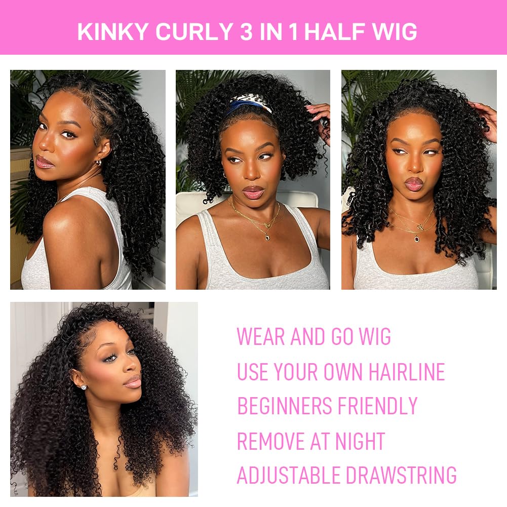 Amazon.com : SKYDO Kinky Curly Half Wig Human Hair – 3 in 1  display picture 2
