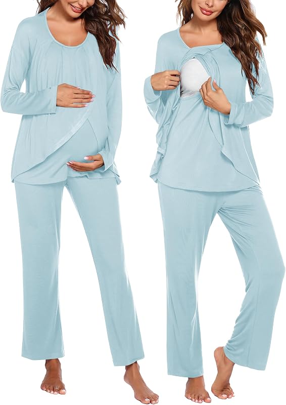 Ekouaer Conjunto de Pijama para Gestante com Blusa de Manga Longa e Calça