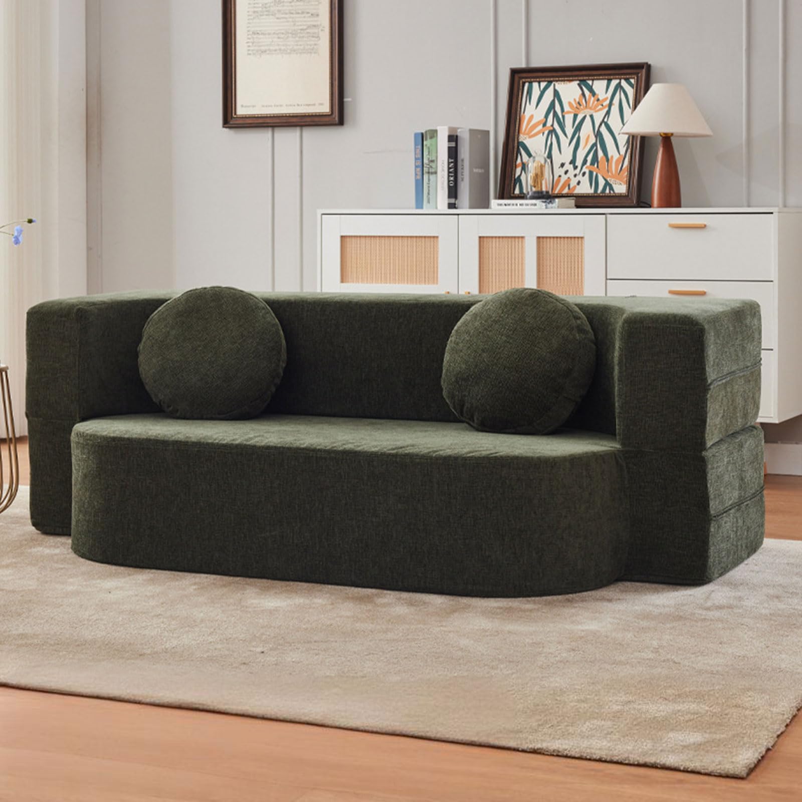 Cress Canapé-lit modulaire pliable – Canapé tissé vert Slish – Peu encombrant pour le salon sectionnel pour petits espaces – causeuse polyvalente – 200 cm / 78.7in