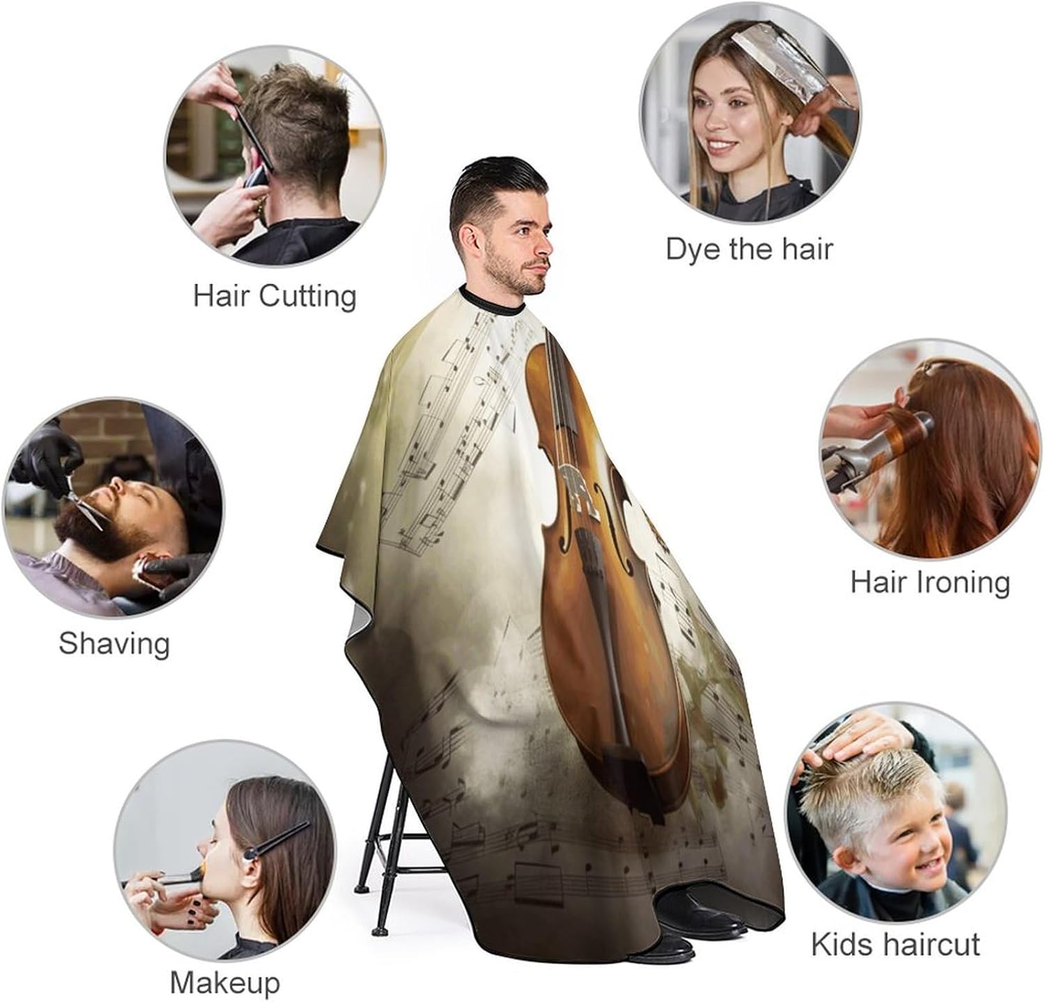 Butterfly And Cello Apron for Women Men,Barber Cape with Adjustable Snap Closure,Hair Cutting Cape,66.9 X 56.7 Inches for Hair Dye, Comb-out, Styling, Shampoo