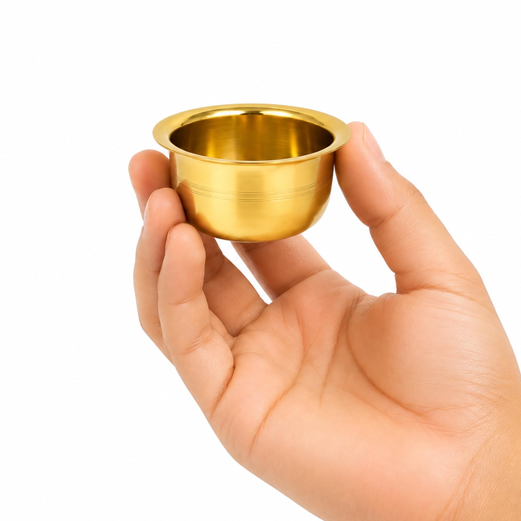 Putrika Brass Pooja Bowl|Kumkum Haldi Chandan Turmeric Sandal for Temple |Traditional Brass Pot for Akshata, Holy Water, Puja Thali|Lightweight|Puna Cup- Multipurpose Bowl(28g) 3