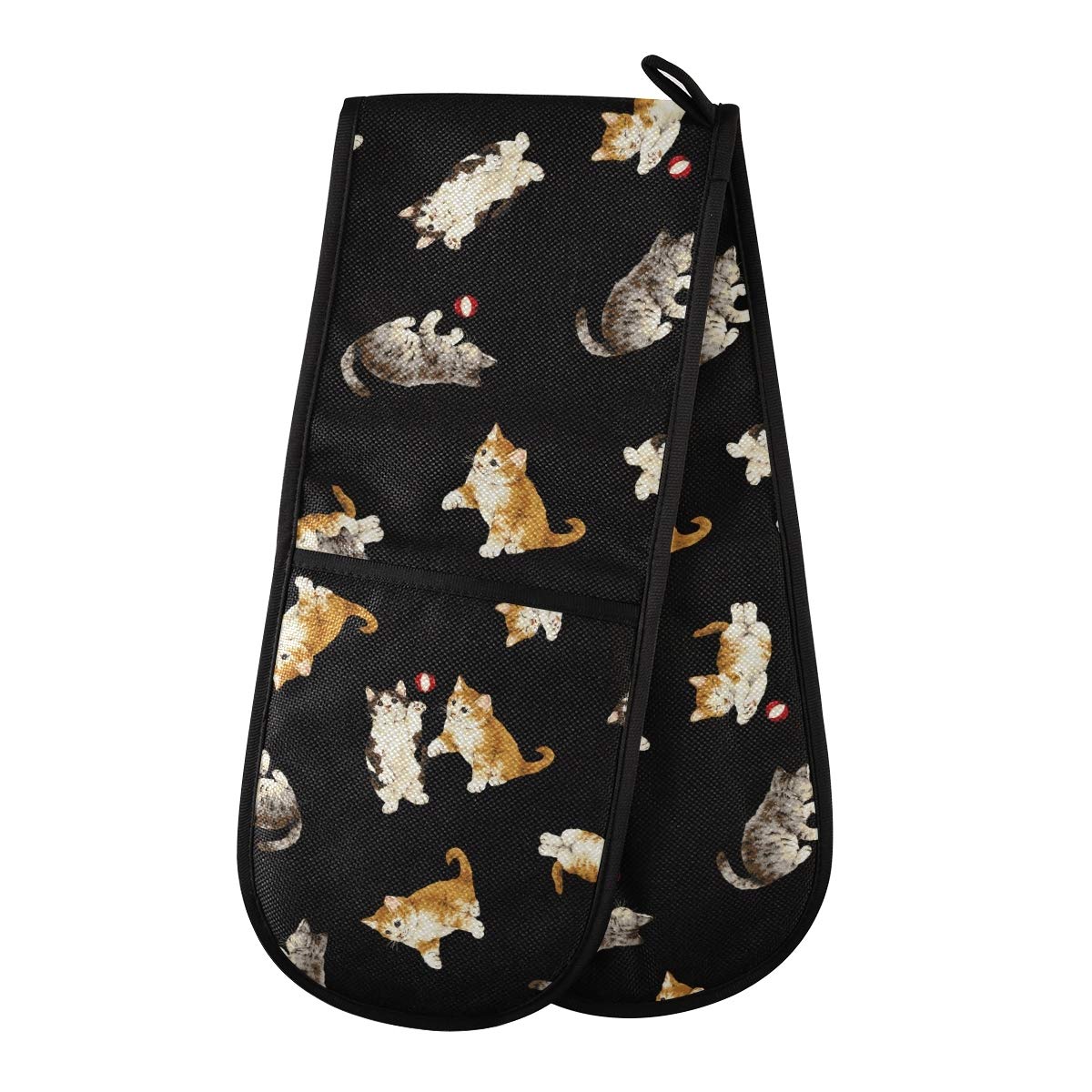 Quilted Double Oven Mitts - Pretty Cat Connected Oven Mitts Hot Gloves Great for Grilling BBQ Baking