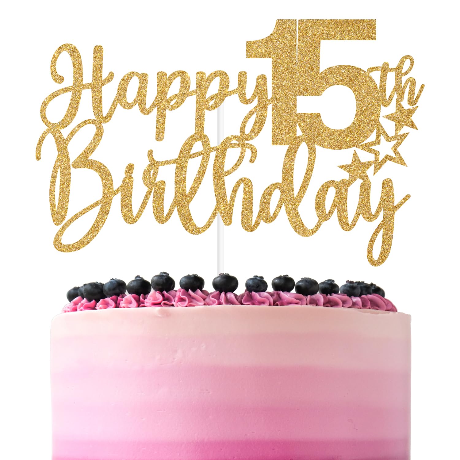 Centros De Mesa De 15 Años Gold Glitter Happy 15th Birthday Cake Topper