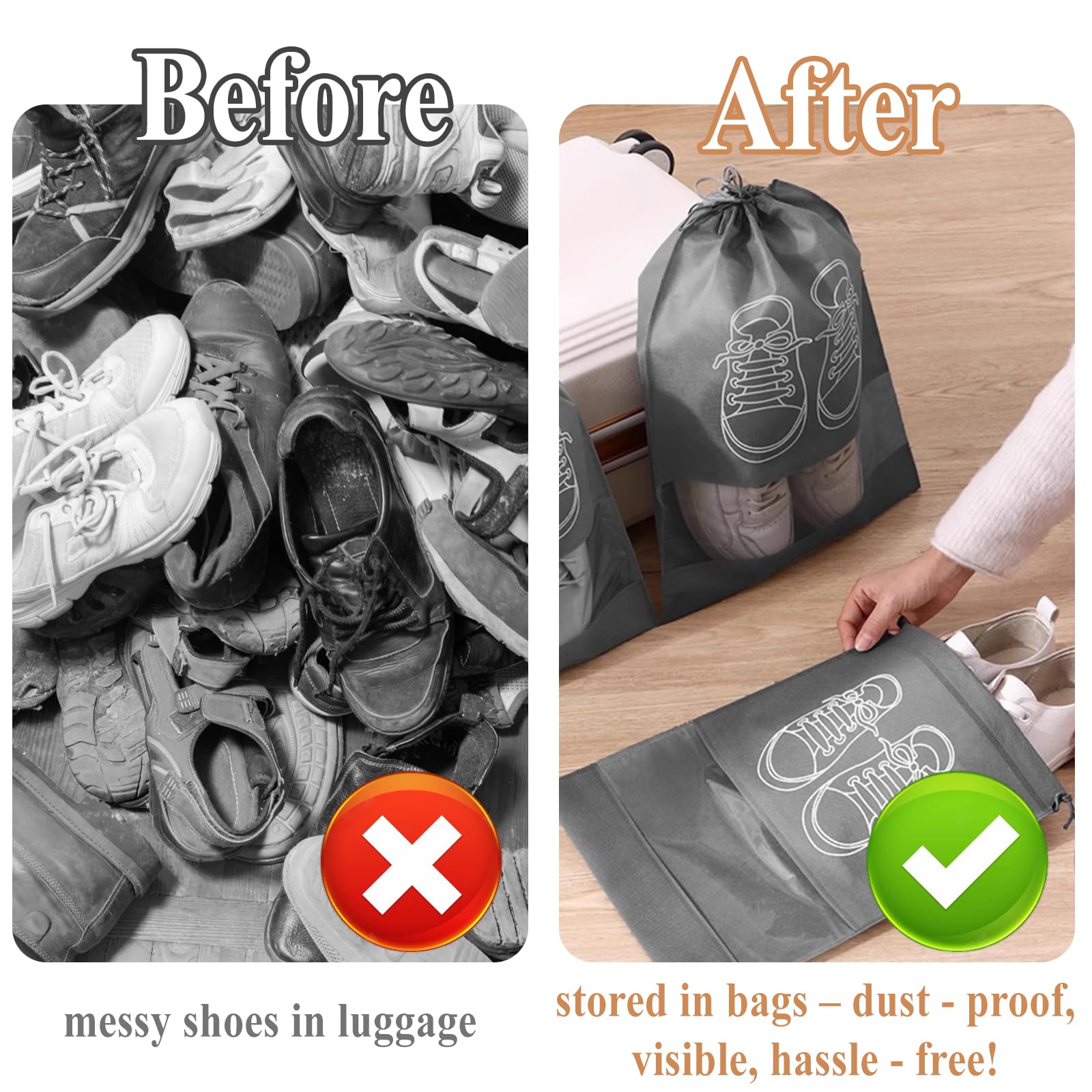 Sacchetti per scarpe da viaggio, 10 pezzi, borse da viaggio per scarpe, borse da viaggio, borse per scarpe da viaggio per riporre in valigia (L, M)