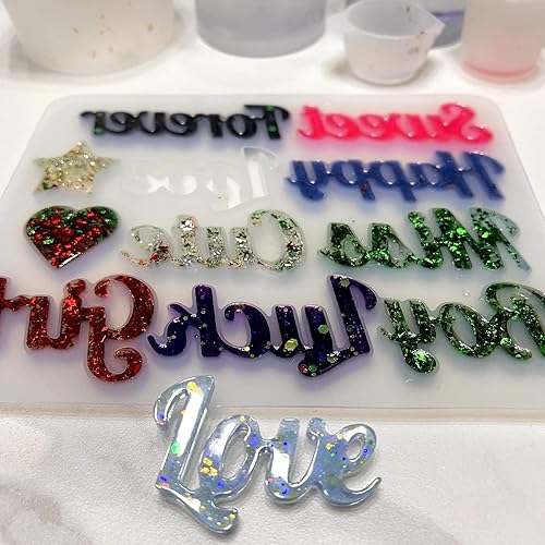 Miniatura 7 de ZQYSIING - Kit de moldes de resina de silicona del alfabeto, letras de bendición, moldes de silicona para bricolaje, llavero, joyería y pendientes