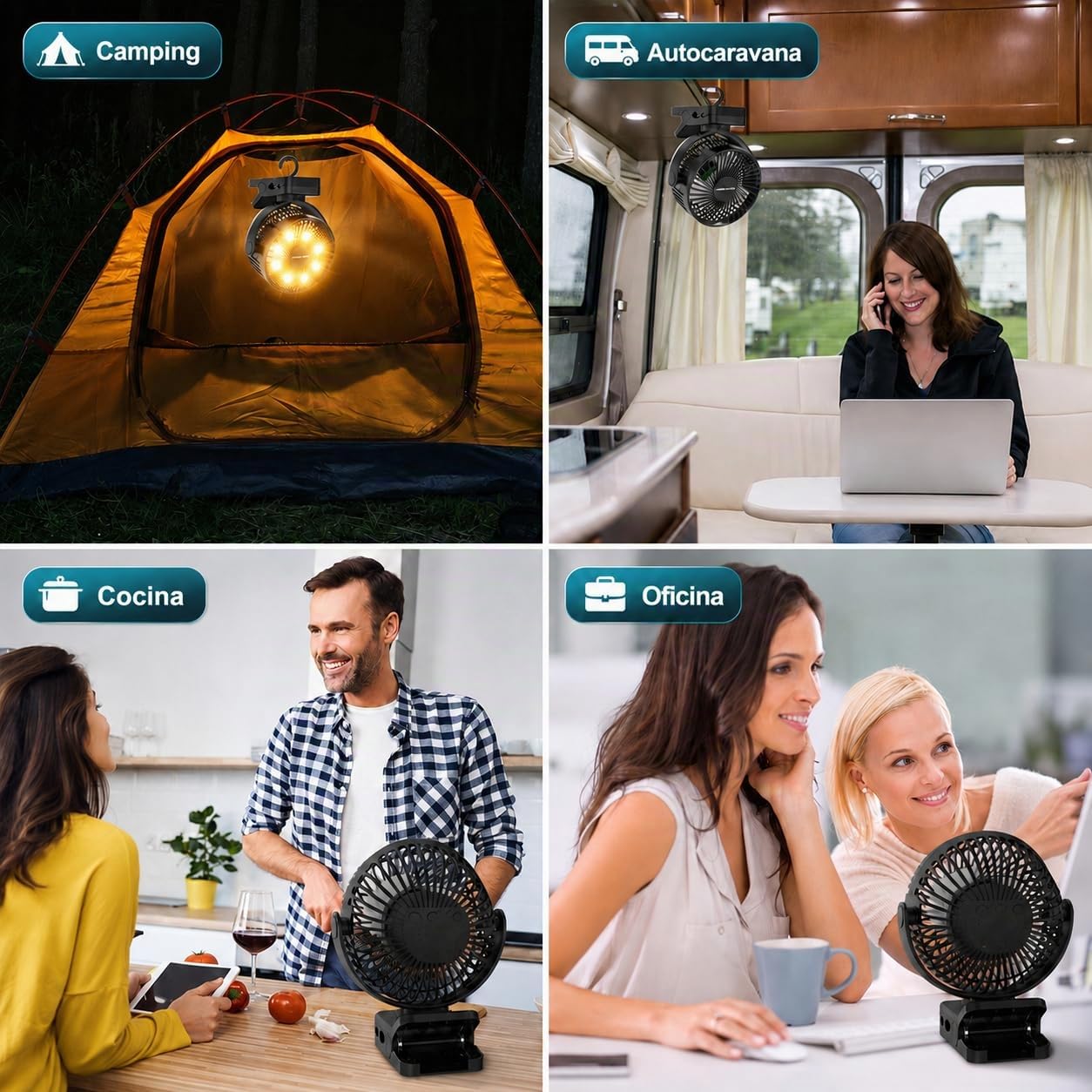 Ventilador Portátil con Clip 6” y Batería 12000mAh, USB Recargable, Luz LED, Control Remoto, 3 Velocidades, Temporizador y Power Bank para Camping, Coche y Furgoneta Camper