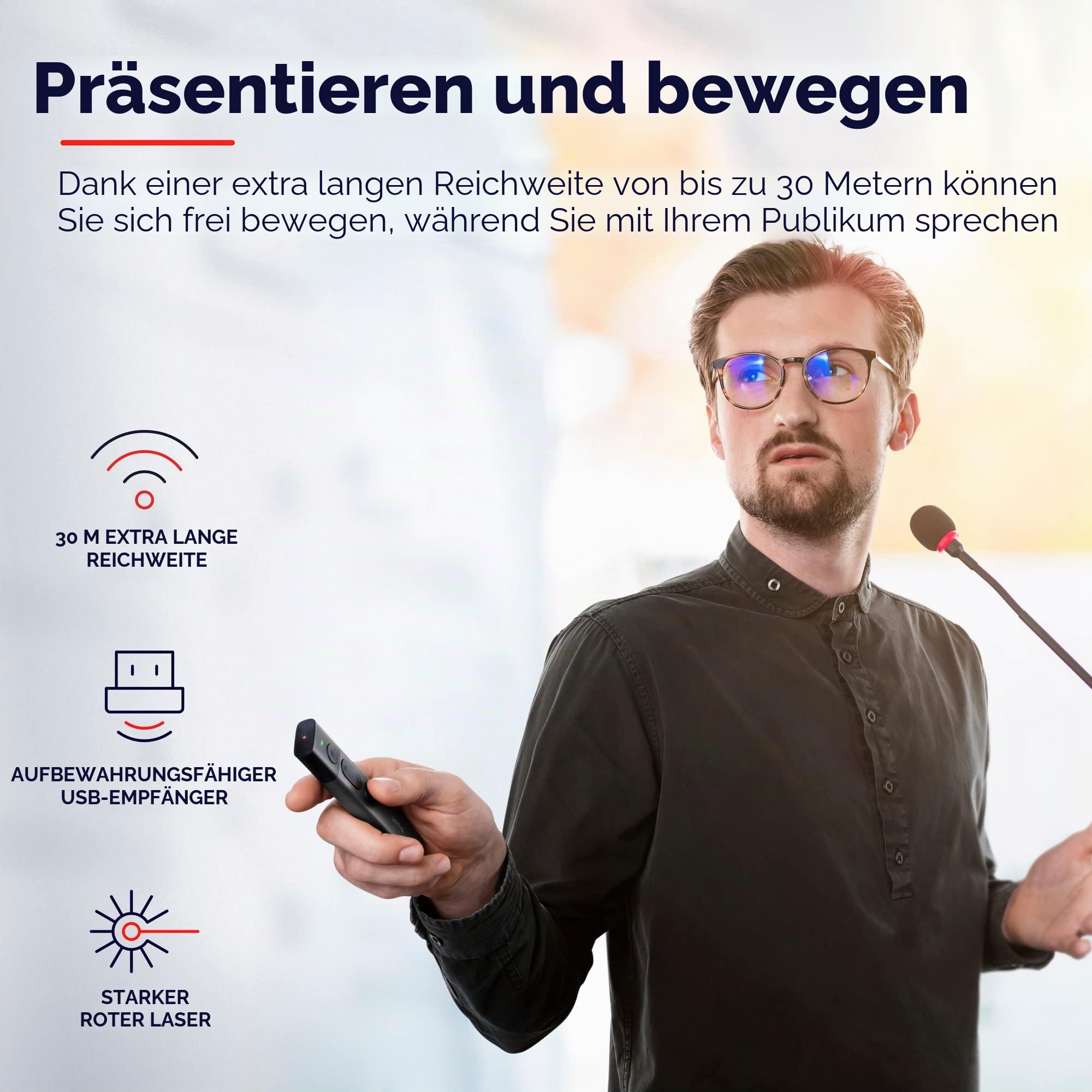 Trust Kazun Drahtlose Laser Präsentationshilfe mit 4 Powerpoint-Funktionen, Ultraflachen Design, Aluminiumgehäuse, Extra Große Reichweite 30 m, für PC/Laptop - Grau