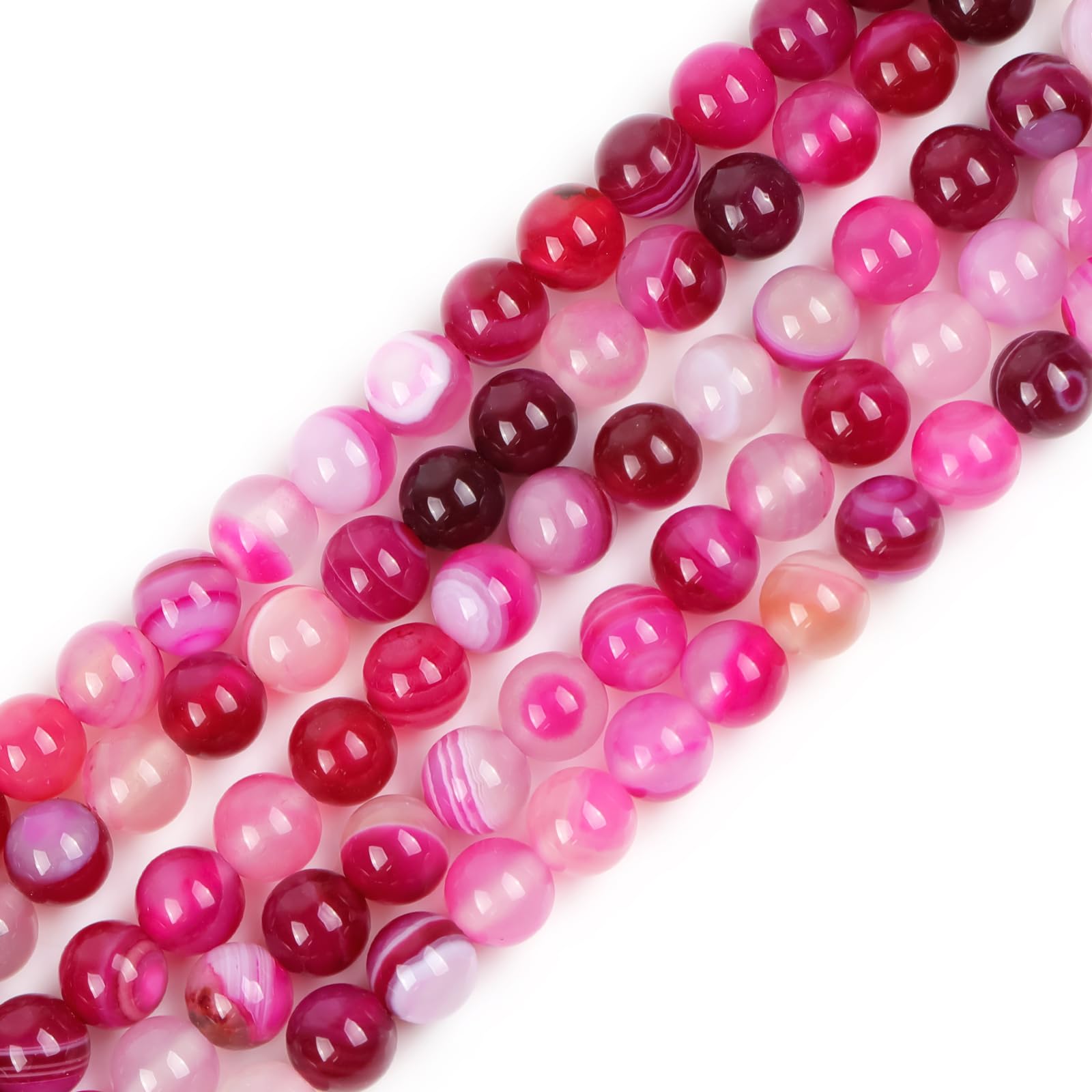 GEM-Inside 6mm Banded Plum Agate Round Gemstone Semi Precious Loose Beads for Jewellery Making 15''
