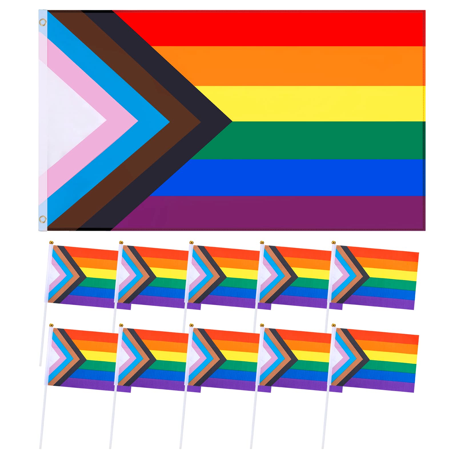 Flaglink Progress Pride Flagge – 90 X 150 Cm, Aus 100% Polyester, UV-beständig, Mit Messingösen, Für Draußen
