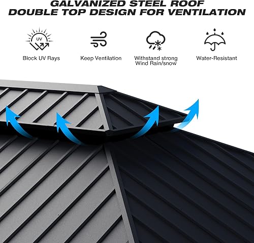 Miniatura 7 de Joyside Cenador de techo rígido de 12 x 16 pies, toldo de acero galvanizado de doble techo con marco de aluminio de transferencia térmica, pabellón