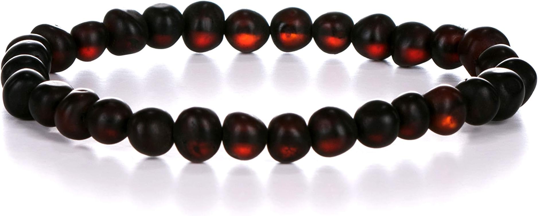 AMBERAGE Natural Baltic Amber Bracelet for Adults (Women/Men) - Hand made From Raw-Unpolished/Certified Baltic Amber Beads(6 Colors) (8, Raw-Unpolished Dark Cherry)