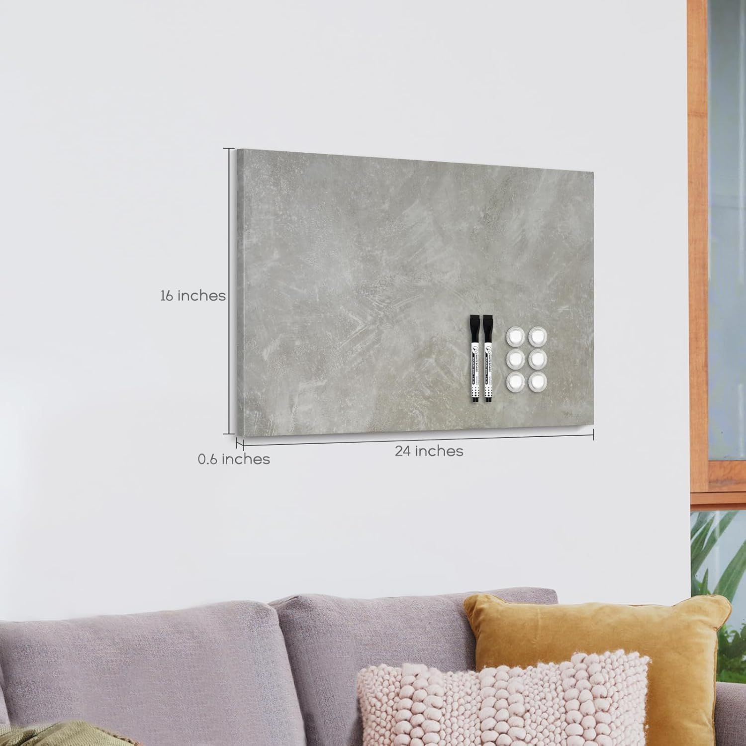 Magnetic Dry Erase Board, 24'' x 18'' Decorative Magnetic Board for Wall, White Board Magnet Board Display Board, Concrete
