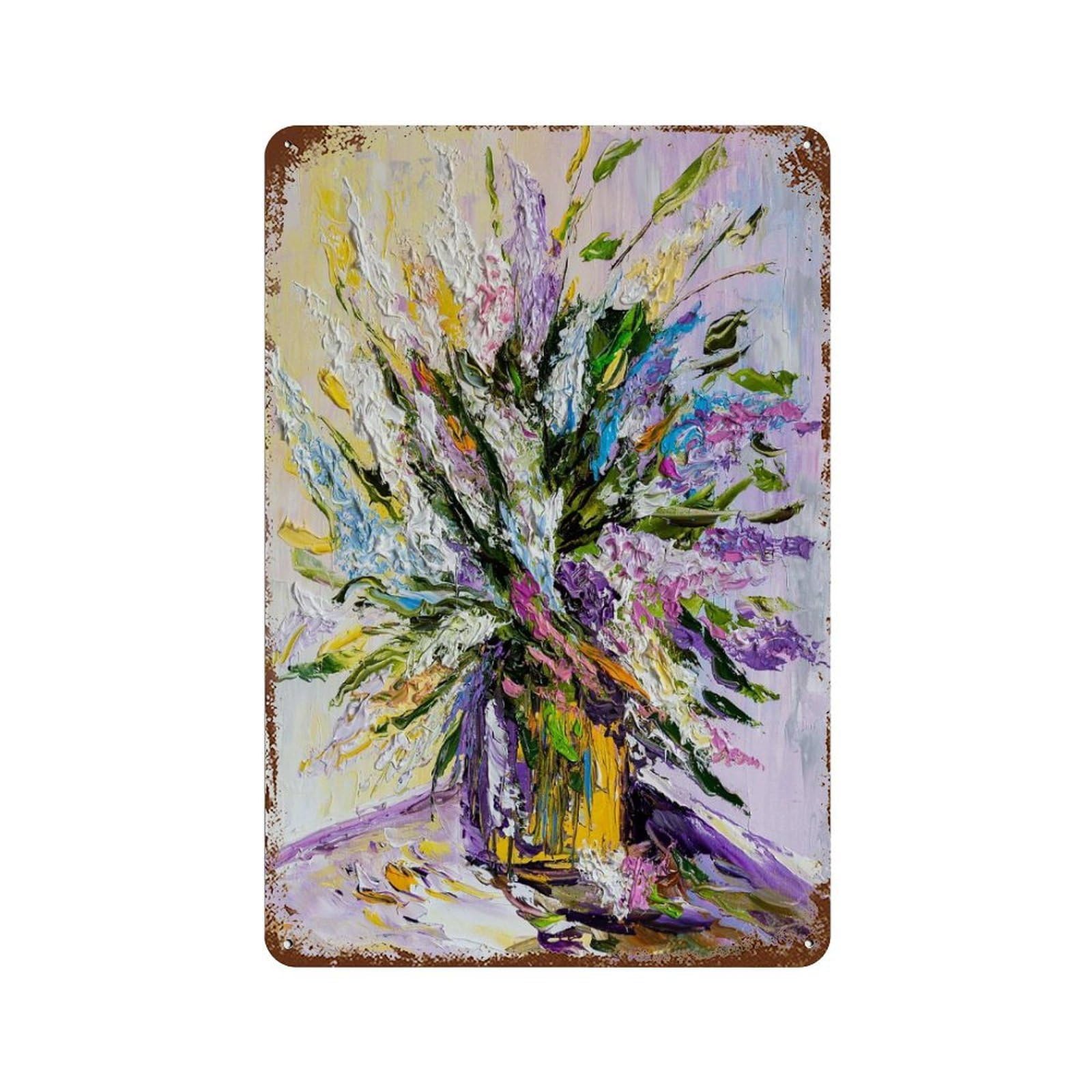 Bouquet of Flowers Retro Metal Sign 11.8"x7.9", Decorative Metal Wall Art for Basement, Hobby Room And Garage Decor