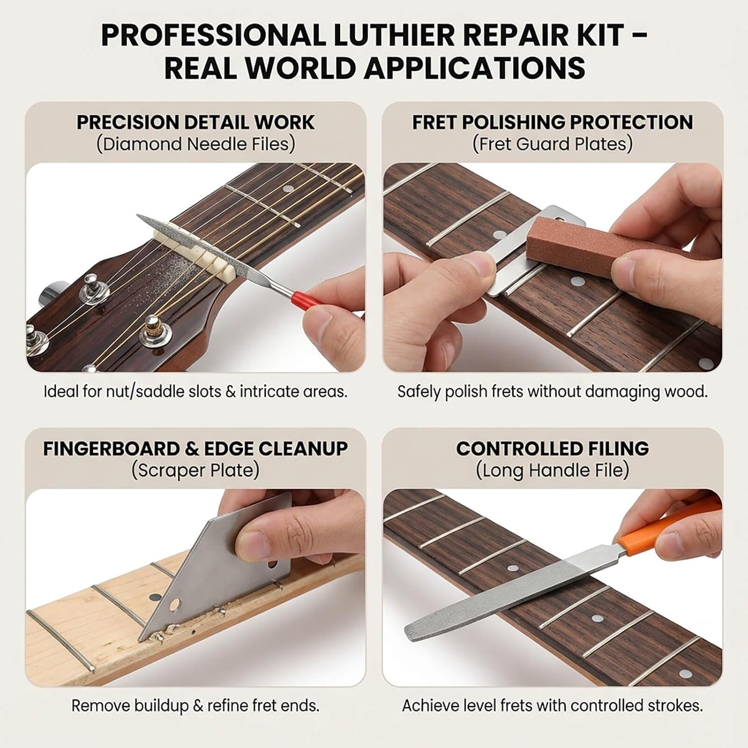 BeiXu Professional Guitar Luthier Tool Kit – Fret Leveling Beam, Fret Crowning File & Nut Files Set – Complete Guitar Setup, Repair & Maintenance Kit for Electric, Acoustic & Bass Guitars