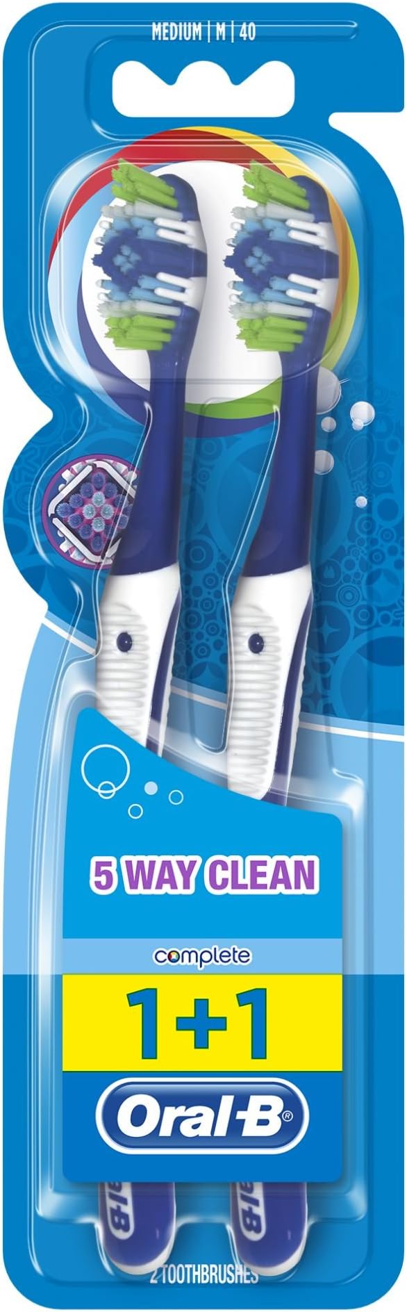 Oral-B Complete 5 Way Clean Manual Toothbrush Medium, 2 Pieces