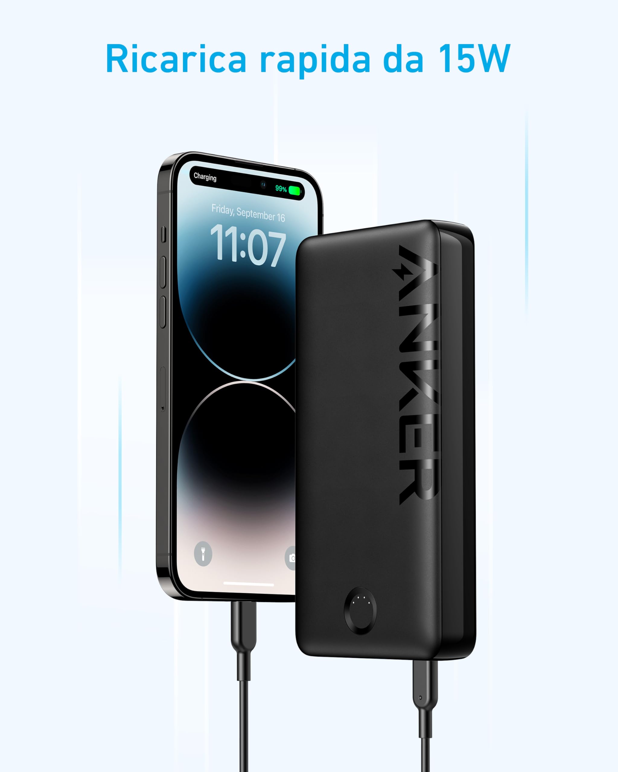 Anker Power Bank, 325 PowerCore 20K II, Batteria da 20.000 mAh con Porta USB-C (input & output), Potenza Massima di 15 W per iPhone 16, Samsung e altro ancora(Nero)