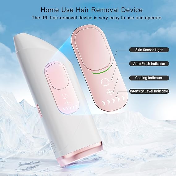 Laser Hair Removal Device with Ice Cooling Function, 999,900 Flash Light, IPL Hair Removal Painless Salon Quality at Home, Lazer Hair Removal for Women Upper Lip Bikini Line Body, Rose