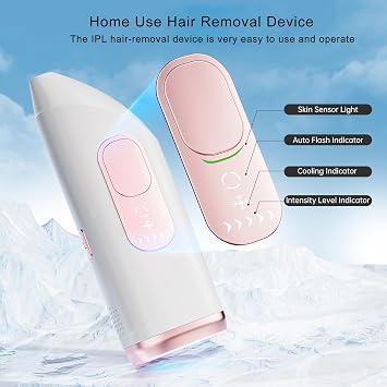 Laser Hair Removal Device with Ice Cooling Function, 999,900 Flash Light, IPL Hair Removal Painless Salon Quality at Home, Lazer Hair Removal for Women Upper Lip Bikini Line Body, Rose