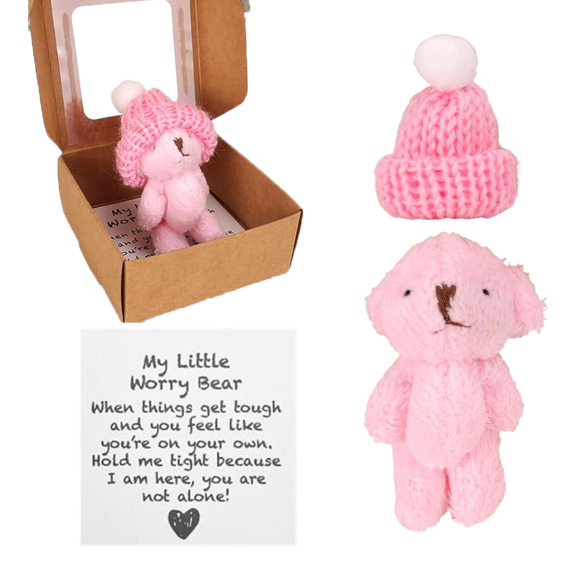 ZBATHTOY Worry Bear Pocket Hug Teddy Bear Pocket Hug in a Box for Women Get Well Soon Gifts for Women,Mini Teddy Bear Positive Gifts for Kids Age 3+ Worry Bear in a Box