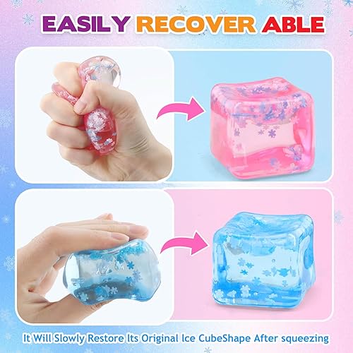 Vista 12 de Cubo de hielo Fidget Toy para todas las edades: paquete de 2 juguetes sensoriales esponjosos, bolas de estrés cuadradas, premios en el aula, cubo
