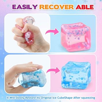 Chridark Ice Cube Fidget Toys for Adults Kids: 4 Pcs Sensory Squishy Fidget Toys Square Stress Balls Gifts for All Ages Adults Kids Teens Presents Anxiety Relief Stress Cube Classroom Prizes Office
