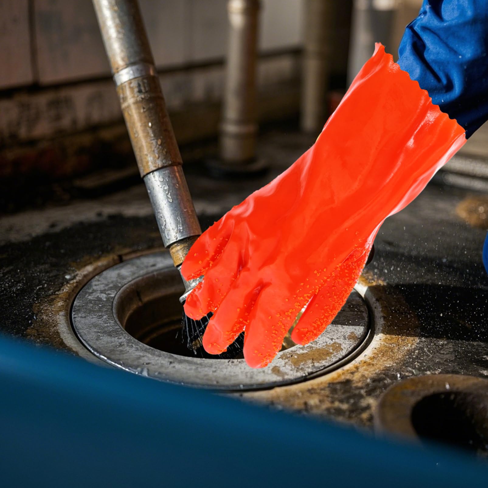 Rohrreinigungshandschuhe aus Gummi, Flexibel, Abriebfest, 6 Paar | Orange, für Abflussreinigung und Gewerbliche Entwässerungssysteme, für Installateure, Sicherer Schutz
