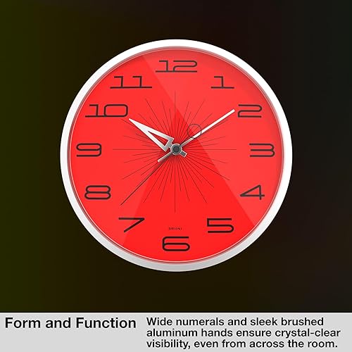 Miniatura 4 de Driini Reloj de pared moderno de mediados de siglo (12 pulgadas), reloj de pared retro silencioso sin tictac para sala de estar, cocina o baño,