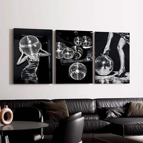 Miniatura 6 de 9W Juego de 3 pósteres de discoteca de los años 70 con estampado de tequila de discoteca en blanco y negro para imprimir alcohol de lujo, decoración