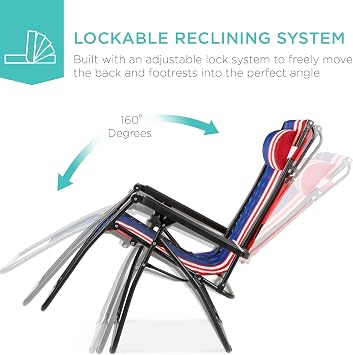 Best Choice Products 30 Wide Folding Zero Gravity Outdoor Recliner Patio Lounge Chair w/Adjustable Canopy Shade, Headrest, Side Accessory Tray - American Flag