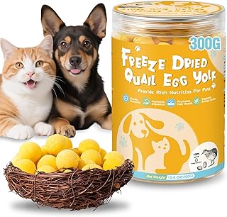 SHANDR 10.6 OZ Freeze Dried Quail Egg Yolk Healthy Pet Treats Food for Dogs Cats Natural Single Ingredient Tasty Freeze Dried Quail Eggs Snack Training Human Grade Free of Grain Gluten Rawhide