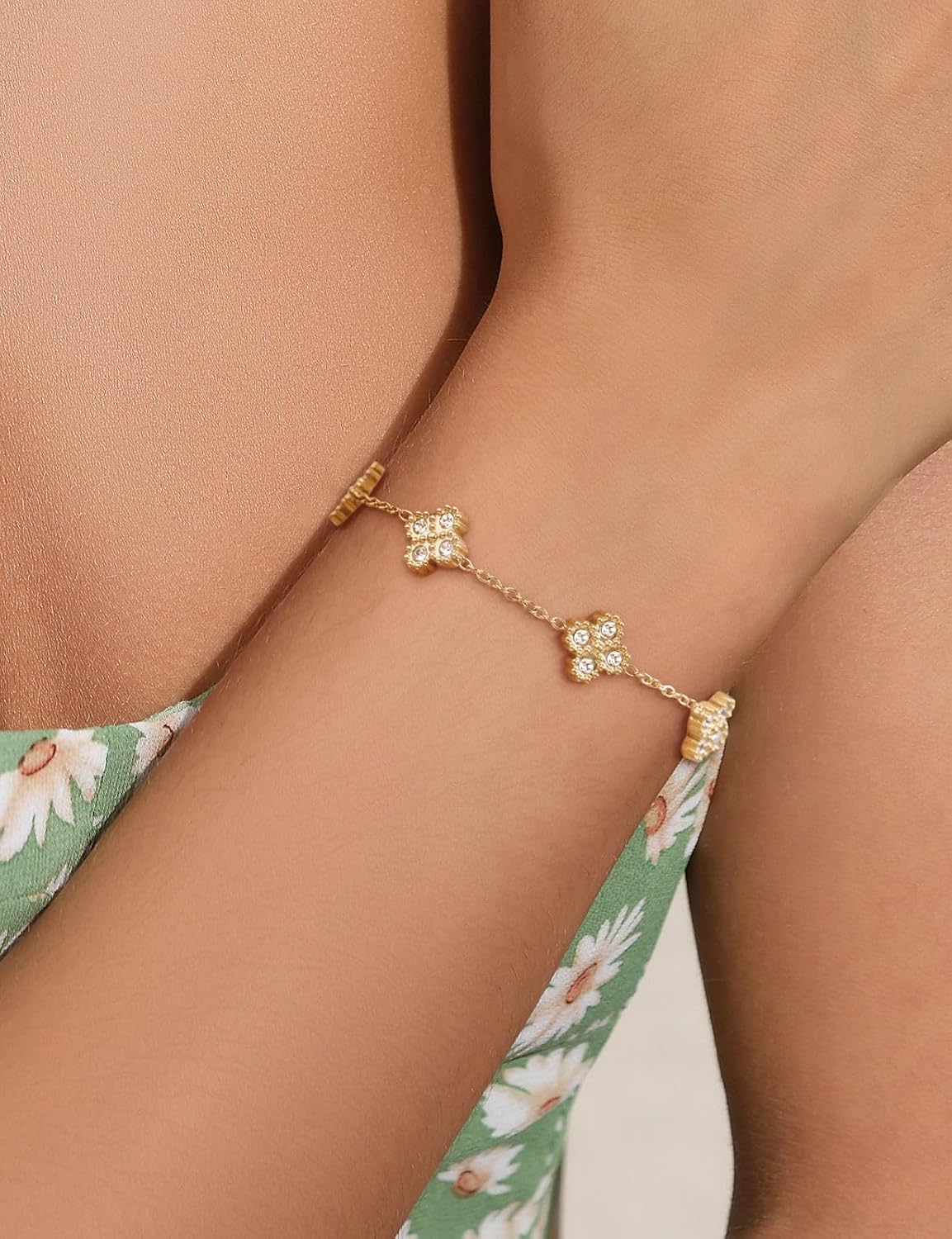SHINYSO 18K Gold Plated Clover Bracelet for Women Four Leaf Lucky Cubic Zirconia Stainless Steel Dainty Flower Link Bracelets - Image 5