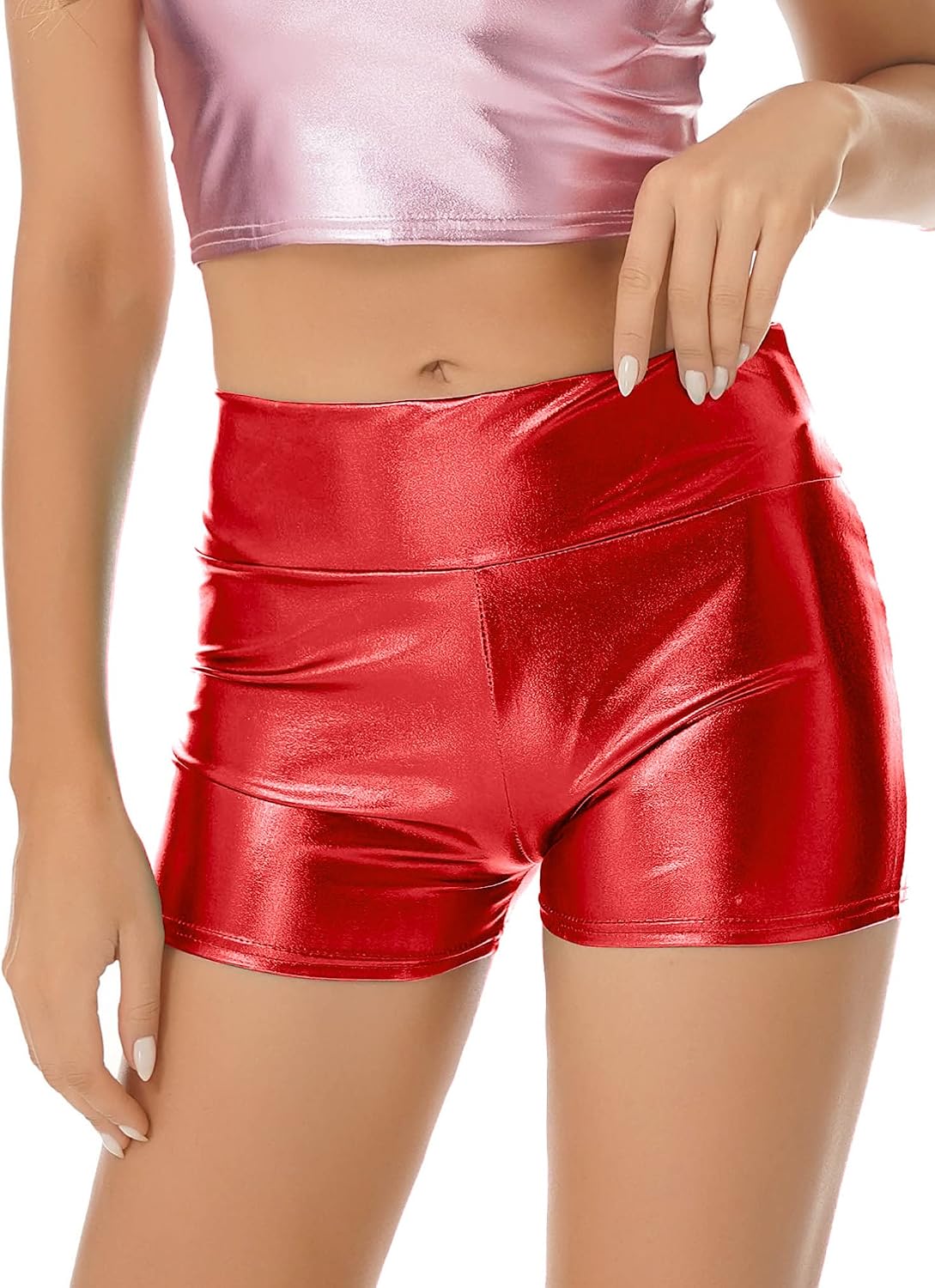 Women's Metallic Rave Booty Shorts Shiny High Waisted Shorts Dance Festival Bottoms