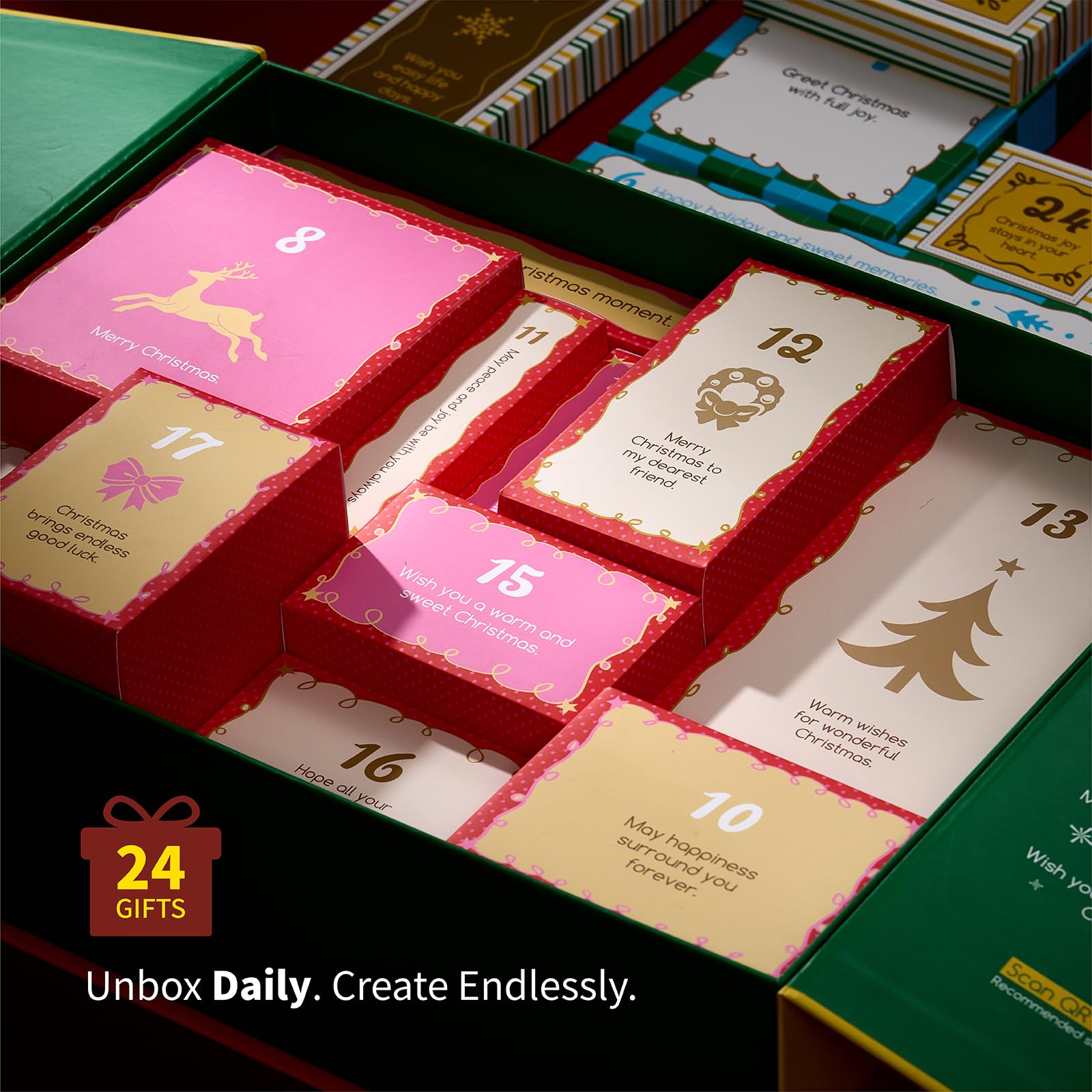 MEEDEN Weihnachts-Adventskalender 2026: 24 Überraschungs-Tagebuchkalender mit Künstlerbedarf und DIY-Materialien