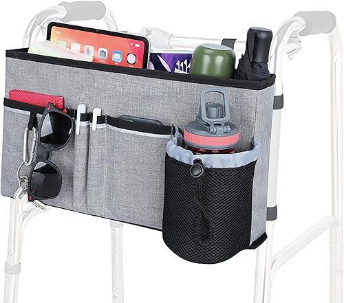 Accesorios universales para caminantes para personas mayores, cesta de andador para caminante plegable, bolsa de andador con ruedas