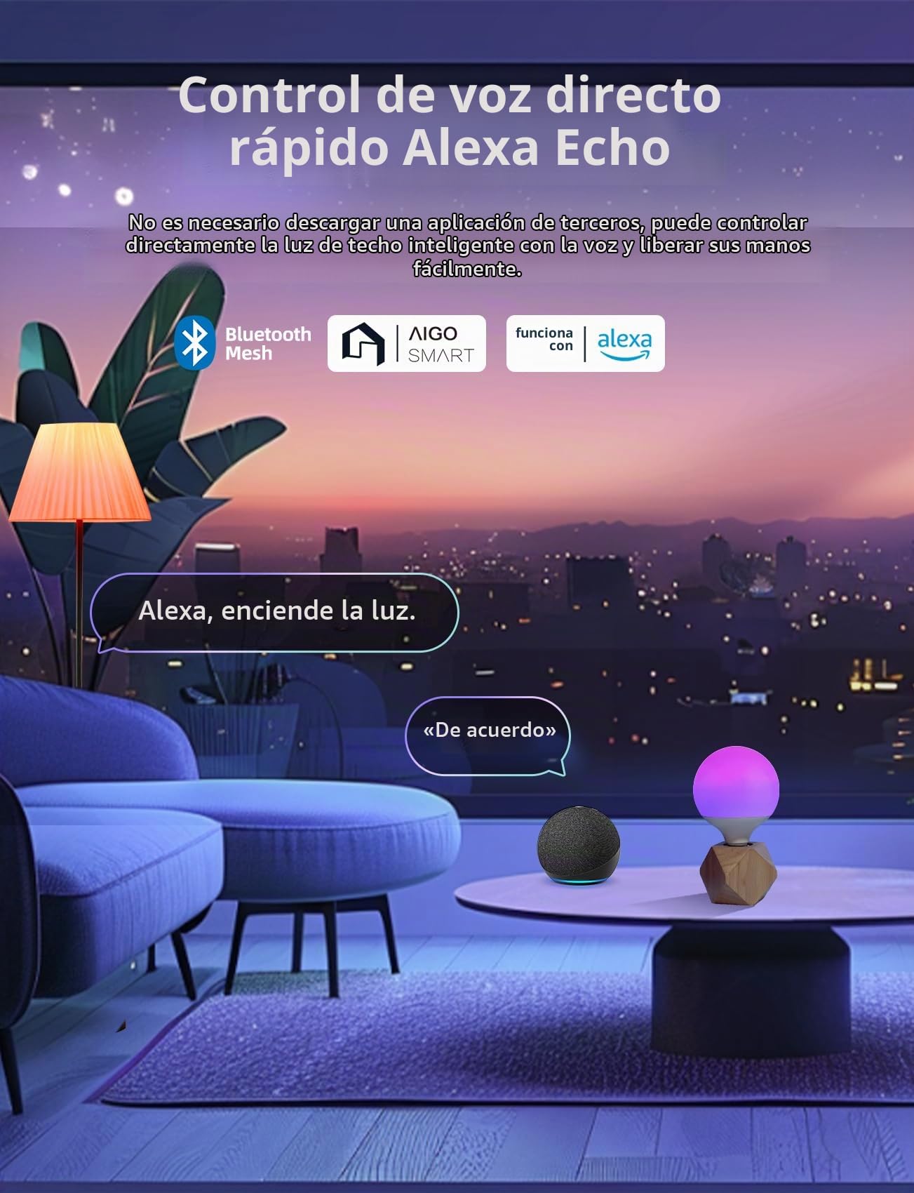 Aigostar Bombilla LED Inteligente E27 G120 Bluetooth Mesh Compatible con Alexa, 18W Bombilla Inteligente RGBW Gradiente, Regulable 16 Millones de Colores, Incluye Control Remoto