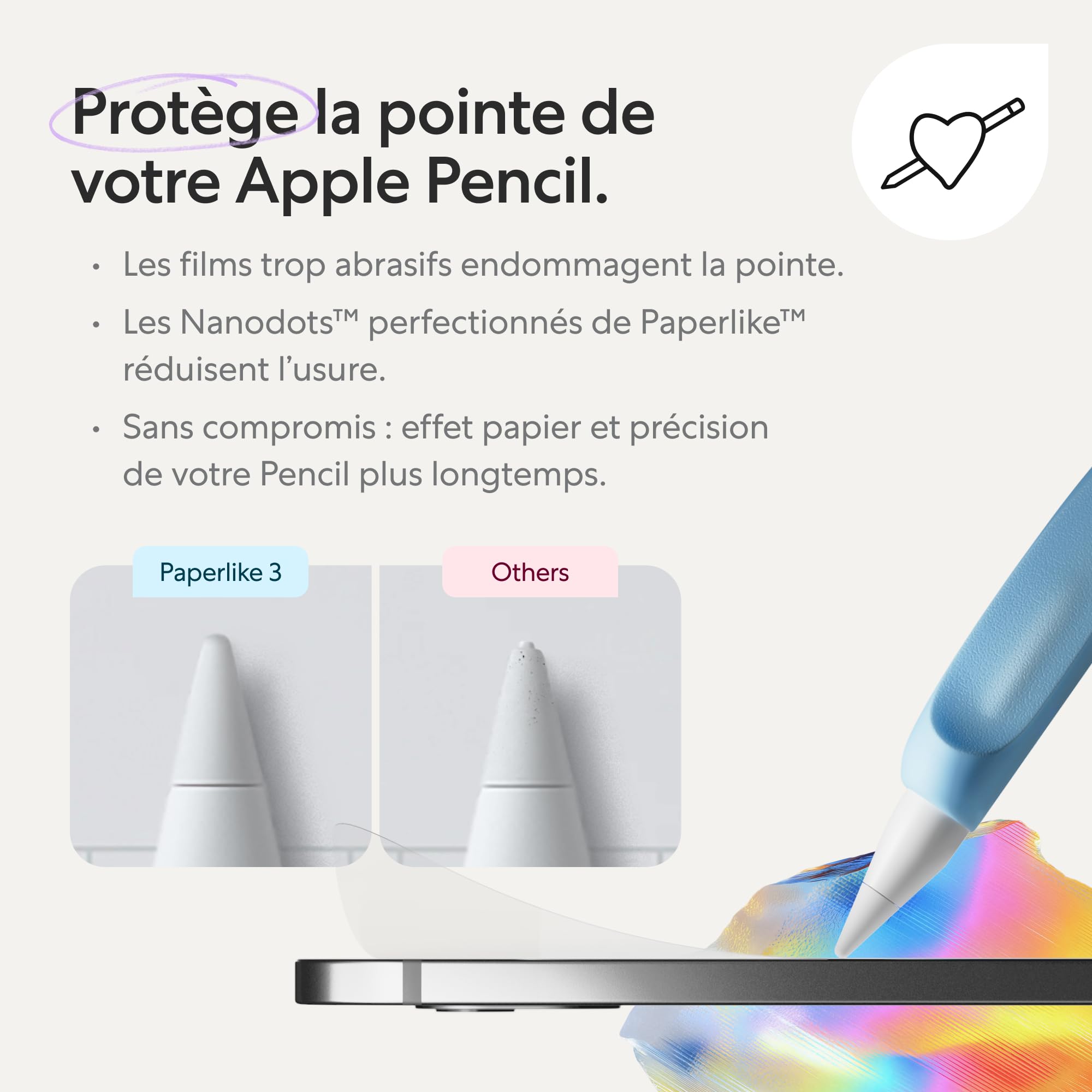 Paperlike® 3 Protection d’écran (2x) pour iPad Air 13 pouces (M4 / M3 / M2) & iPad Pro 13 pouces (M5 / M4) – Vraie sensation papier, pose sans bulles (Butterfly), Protège la pointe Pencil