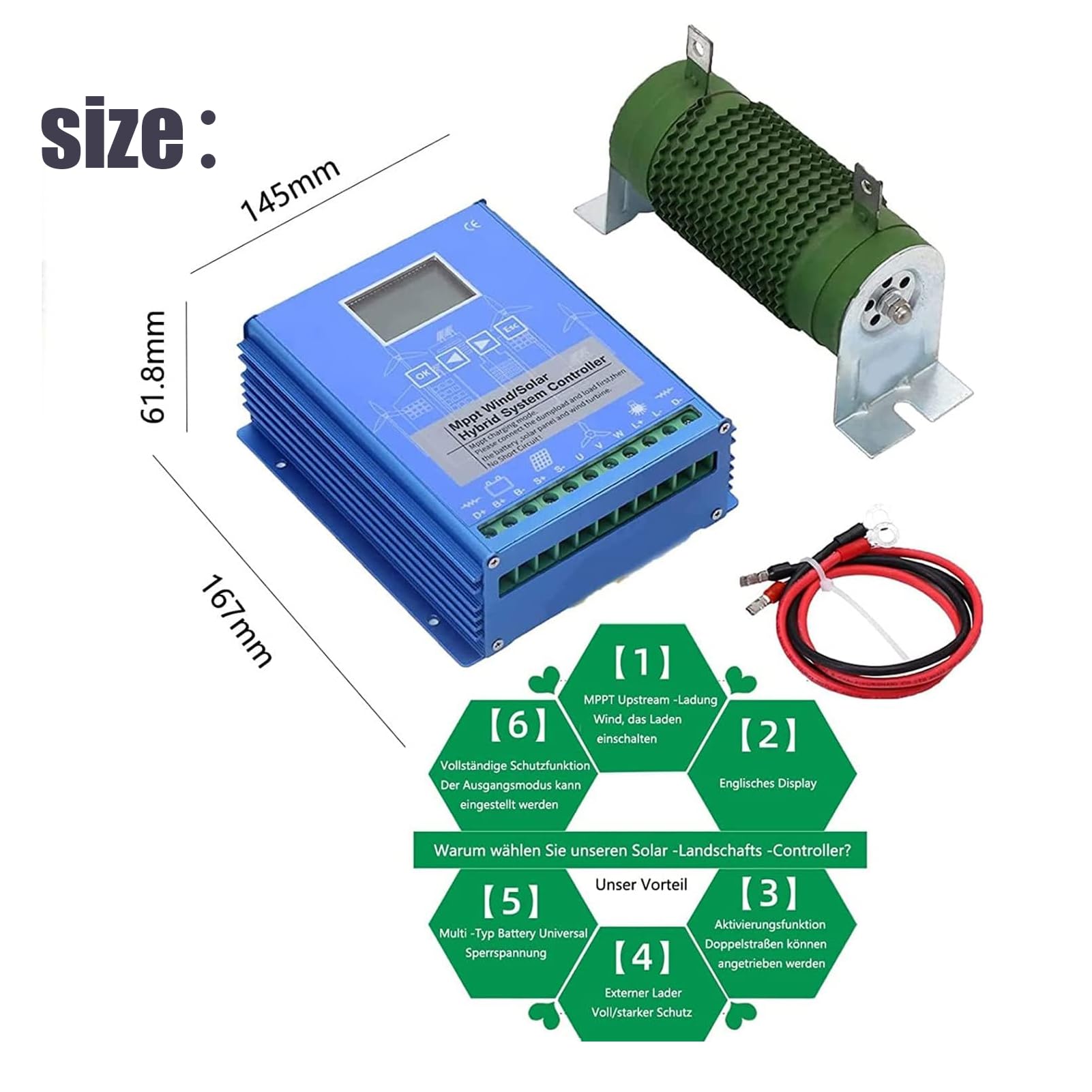 Mppt Controlador De Carga HíBrido Solar EóLico Solar Y EnergíA EóLica Controlador HíBrido De Carga 12v/24v/48v para La BateríA Refuerzo Sistema Carga HíBrido EóLico-Solar De Pantalla LCD