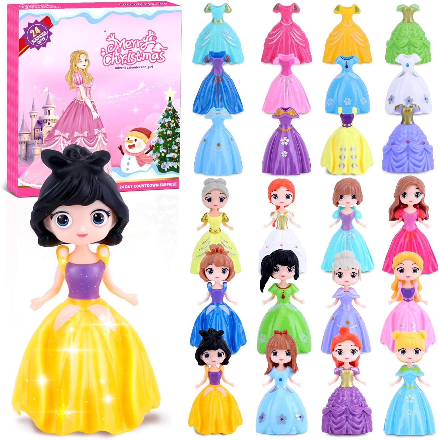 Advent Calendar Girls 24-Day Countdown Calendar for Kids Princess Dress Up DIY Motor Skills Outfits and Hairstyles Surprise Deformation Toy Creative Gifts Girls