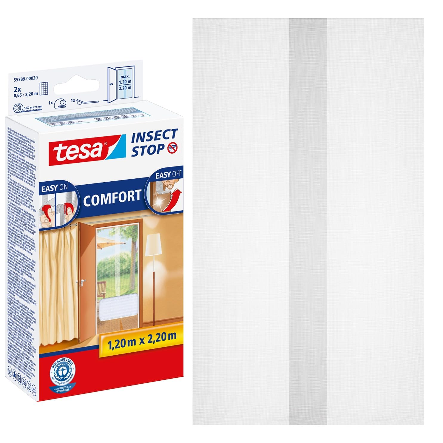 Tesa Uk White (Light Privacy) Tesa Insect Stop Comfort For Doors - Insect Mesh Door Screen With Hook & Loop - In Anthracite (2 X 65 Cm) 120 Cm X 220 Cm