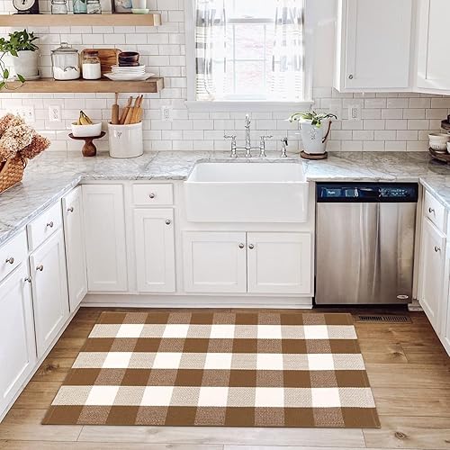 Miniatura 136 de CAINANEL Buffalo - Alfombra de algodón a cuadros de 5 x 7 pies, tejida a mano para interiores y exteriores, alfombra de área para puerta de Tela