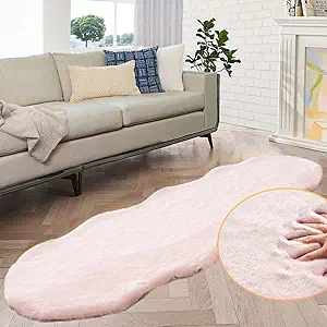 Pink Plush Washable Fluffy Fur Rugs for Living Room Shag Faux Rabbit Fuzzy Fur Area Rugs for Bedroom 2x6 Rug Oblong Nursery Rug