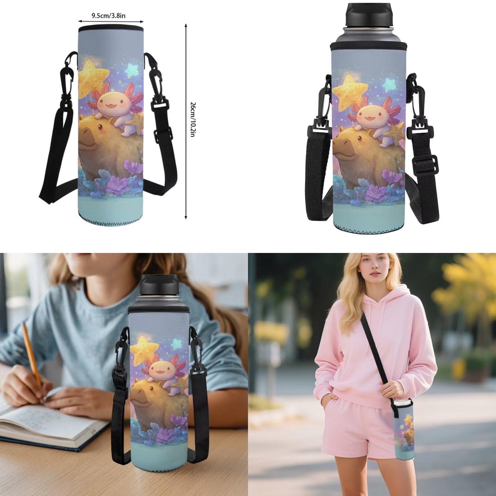 Schulrucksack für Kinder, mit Lunchtasche, Federmäppchen, Mädchen, Jungen, 5 Stück, Capybara Axolotl, Tagesrucksack