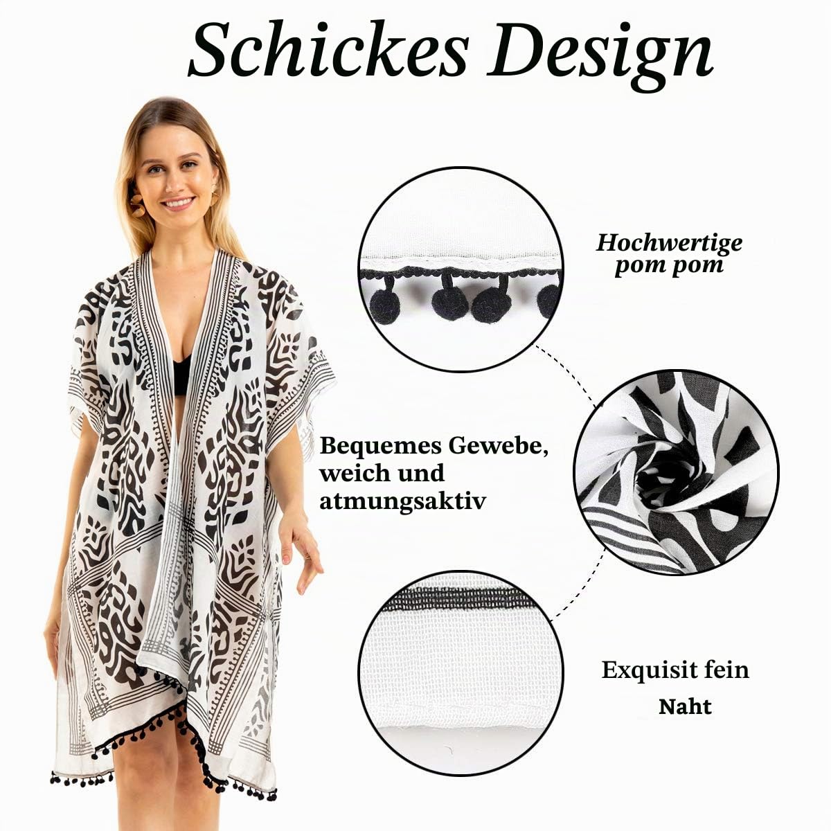 Damen Kimono Cardigan Strand Sommer, Loose Lange Boho Bikini Cover Up, Oversized Mode Leichte Frauen Beachwear Bedecken, Strandkleider