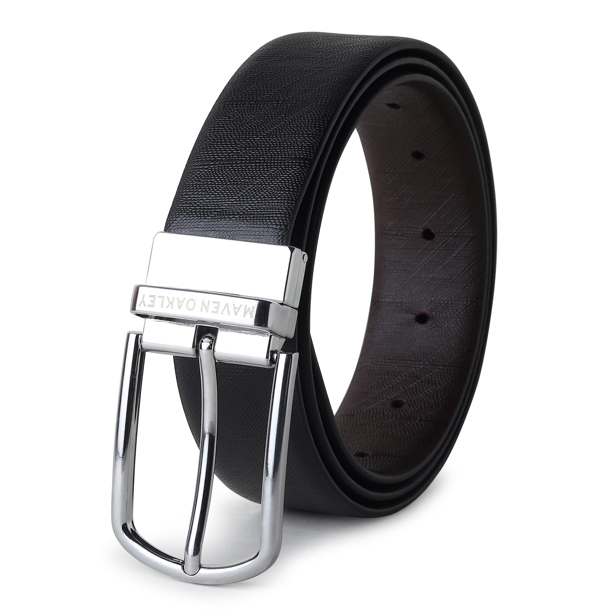 - Belts for Men Leather Original, Reversible Black & Brown Formal & Casual Italian Leather Belt with Solid Metal Curved Buckle