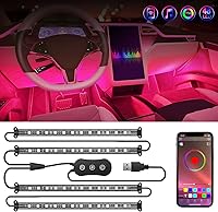 Nilight 4PCS USB RGB Interior Car Lights 48 LEDs App Control Music Sync 2-Line Design for Cars Trucks ATVs UTVs 2-Year Warranty