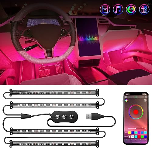 Vista 15 de Nilight 48 luces LED DC 5V Multicolor Music Car Strip Light Under Dash Kit de iluminación con función activa de sonido y control remoto inalámbrico