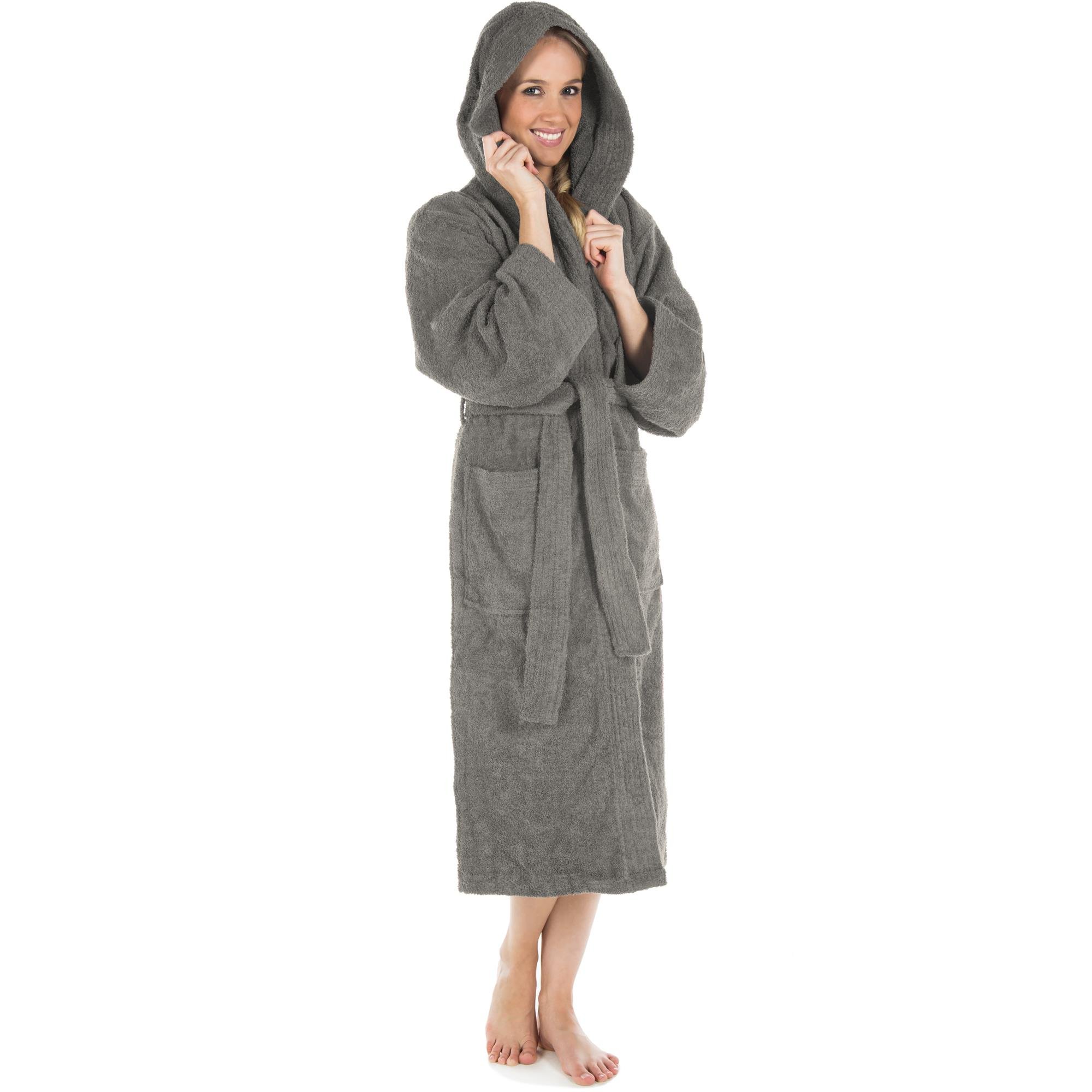 CelinaTex Szlafrok Montana, z kapturem, jednokolorowy, długi, naszyte kieszenie, szwy, kobiety, mężczyźni, unisex, 100% bawełna, ciemnoszary, XL
