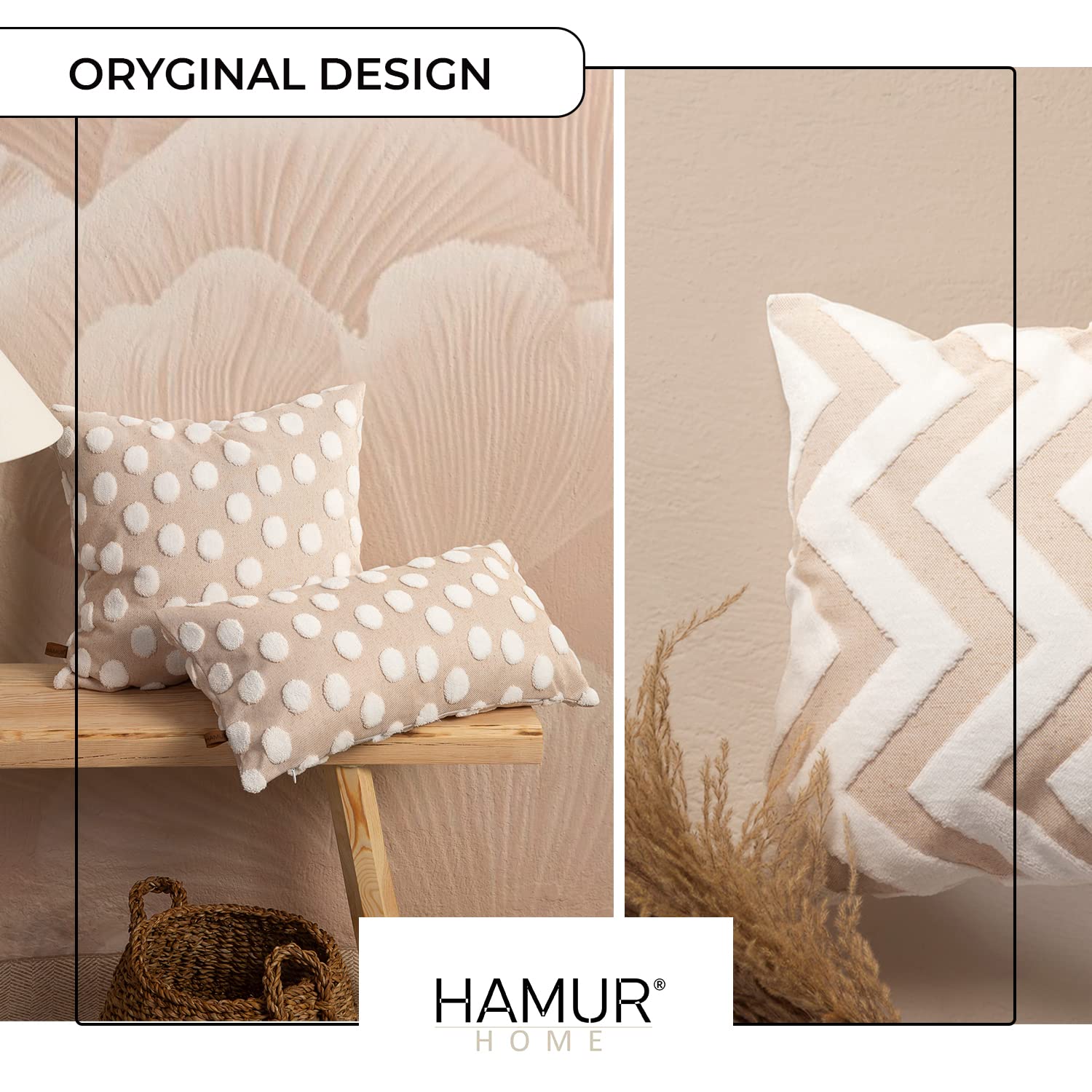 HAMUR HOME Zestaw 2 poszewek na poduszki 45 x 45 cm, ozdobny prążkowany aksamit poszewka na poduszkę na sofę, samochód, dom, salon, sypialnia, łóżko, kliknięcie, poszewki na poduszki (Mila, beżowy)