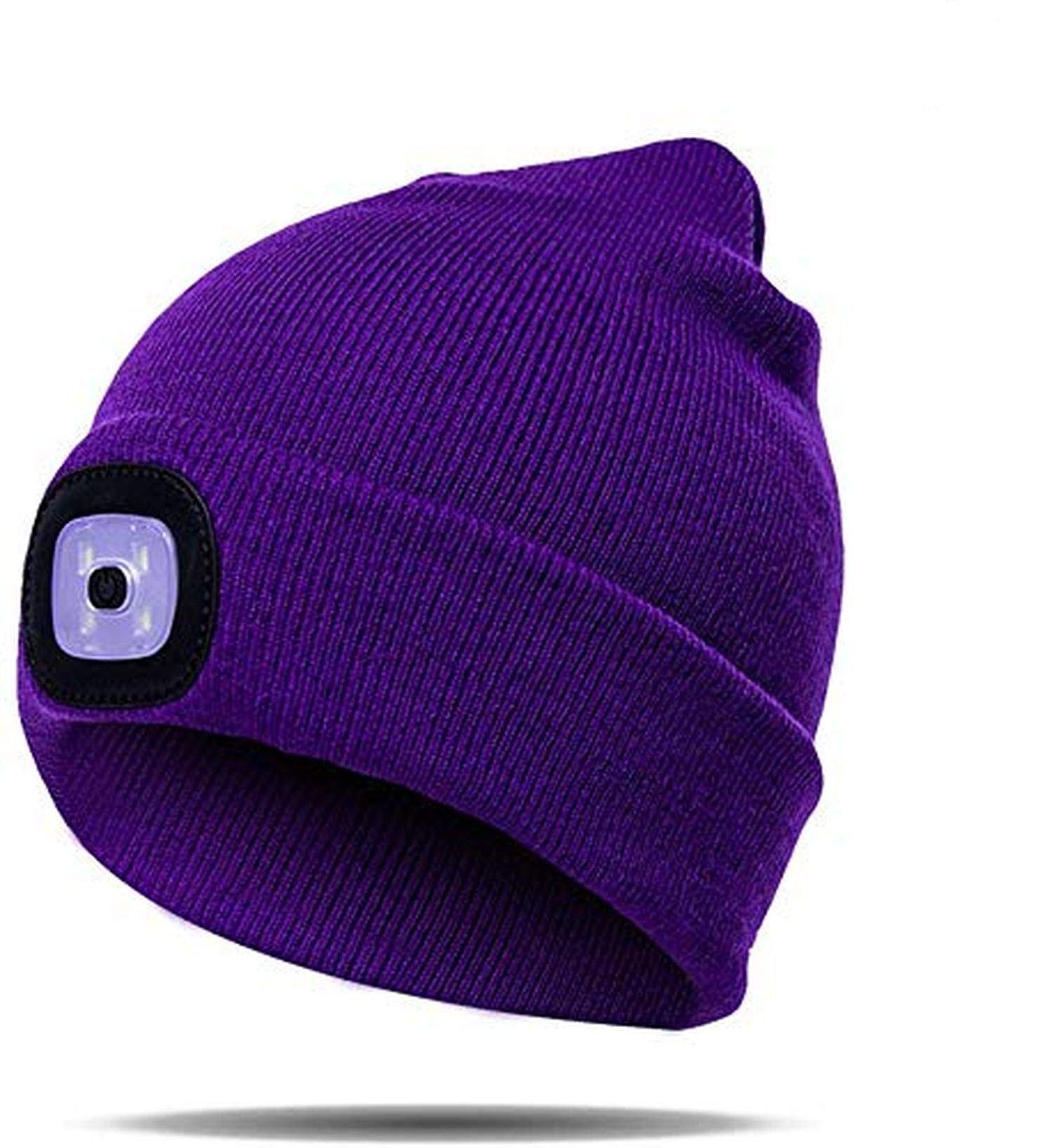 Ausuky Unisex Purple Led Beanie Lighted Cap Winter Warm Flashlight Style Camping Ski Lamp Hat (Purple)